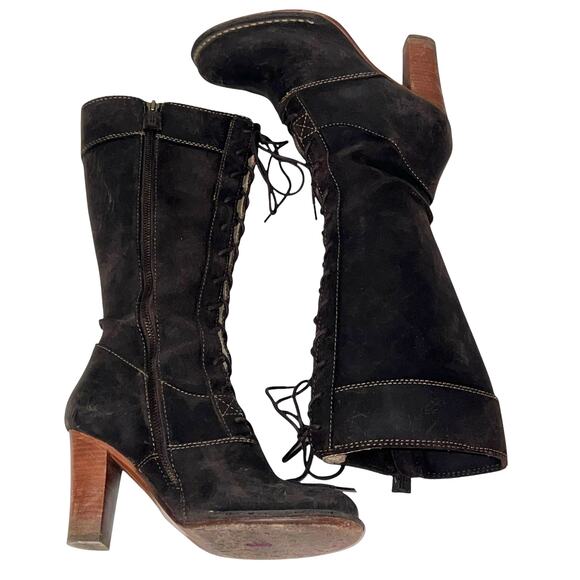 Frye Shoes - Frye Lace Villager Tall Brown Distressed Leather Lace-up Heeled Boots 6.5 77610